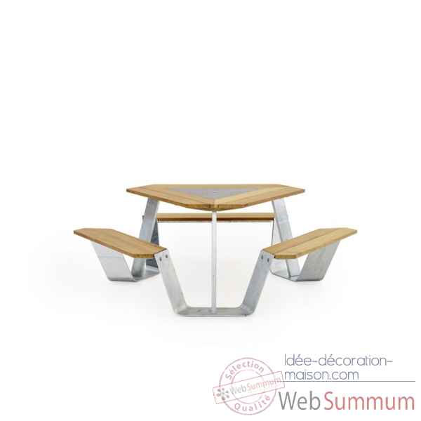 Table picnic anker cadre & pieds en acier galvanise, h.o.t.wood + plaque centrale blanc Extremis -ANGH W
