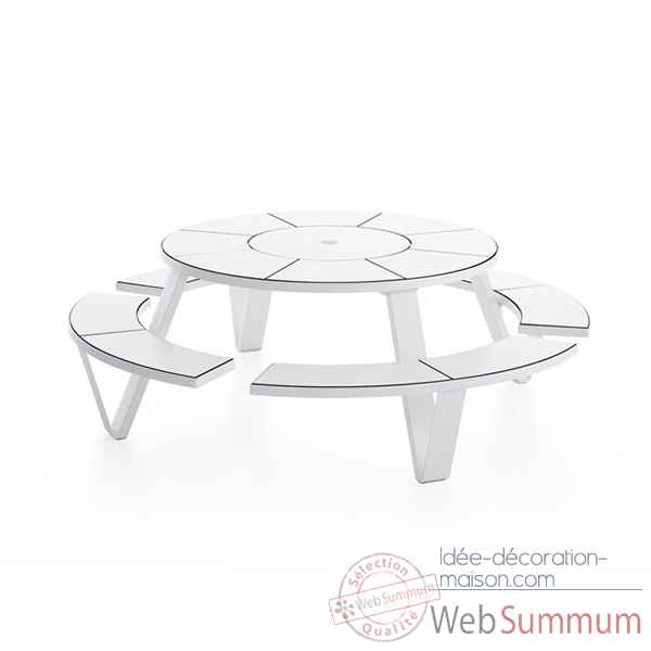 Table picnic pantagruel cadre & pieds laque blanc + plateau de table et bancs en hpl blanc Extremis -PAWHPLW