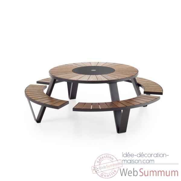 Table picnic pantagruel cadre & pieds laque noir, iroko Extremis -PABI