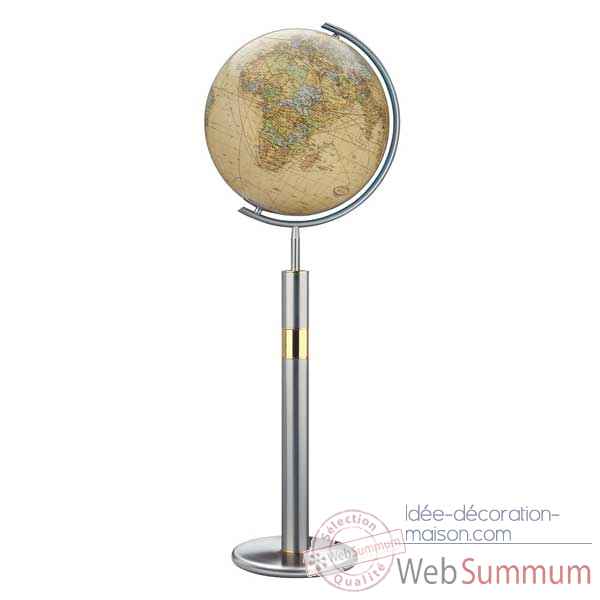 Globe geographique Colombus lumineux - modele Prestige  - sphere 40 cm, meridien metal acier fin-CO224089