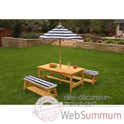 Ensemble table et banc de jardin avec coussins et parasol KidKraft -106