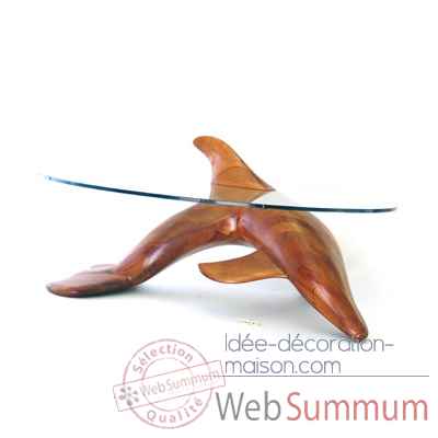 Table basse le dauphin 125 cm en feuillus verre trempe, bord poli Lasterne -MDA125-F