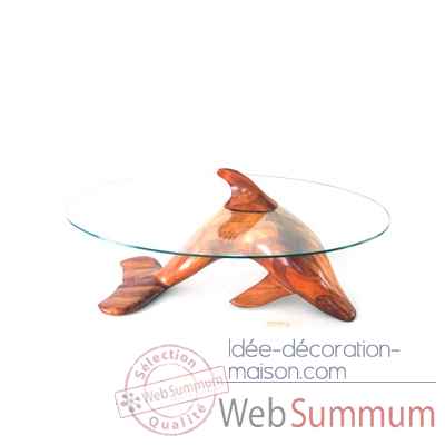 Table basse le dauphin 95 cm en resineux verre trempe, bord poli Lasterne -MDA095-R