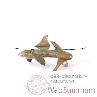 Table basse le requin en resineux verre trempe, bord poli Lasterne -MRE105-R