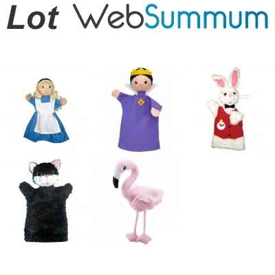 Lot marionnette gant et doigt Alice aux pays des merveilles avec la reine, le lapin et le chat -LWS-458