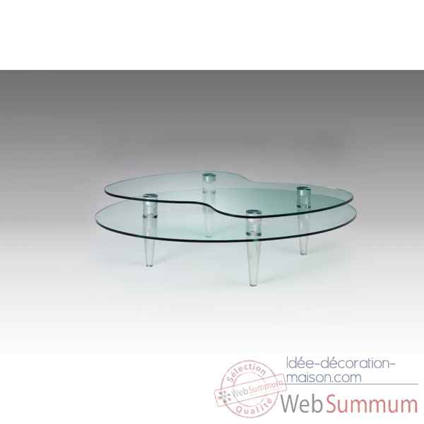 Les invisibles - table basse ovale a pieds coniques en pmma et verre trempe ep.12mm.  MT215