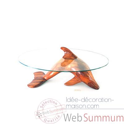 Table basse Le dauphin 95 cm en bois de Rauli - verre trempé, bord poli - LAST-MDA95-R - VI200-600-10