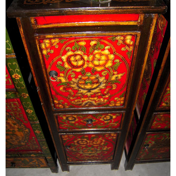 Meuble 2 portes et 1 tiroir tibetain jaune style Chine -C3012
