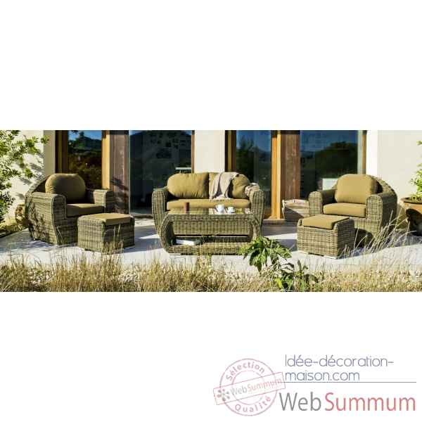Salon haut de gamme borsalino s9 canape 2pl + 2 fauteuils + 2 poufs + 1 table basse coussin blanco Nabab -10091-8430095