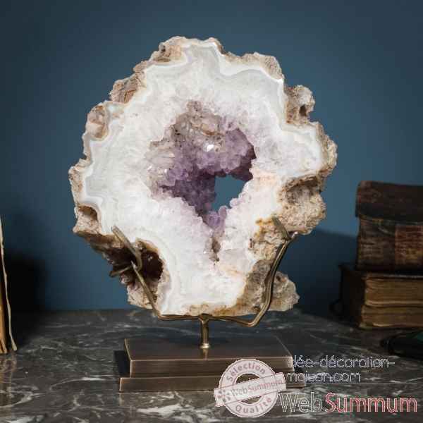 Gode d\'amethyste ouverte avec agate blanche Objet de Curiosit -PUMI790