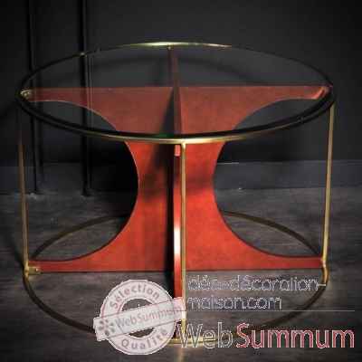 Table basse ronde, verre et cuir Objet de Curiosite -FE075