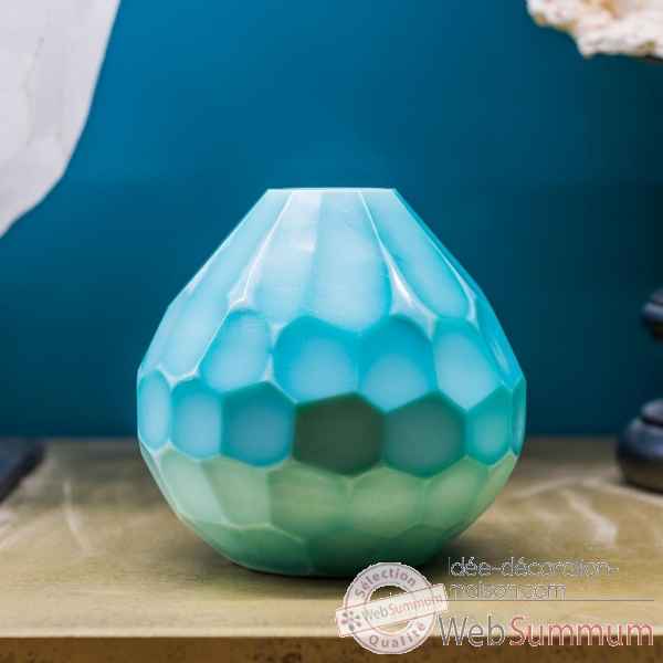Vase bleu laiteux à facettes pm Objet de Curiosité -VA043