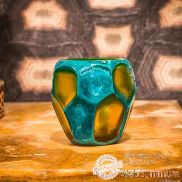 Vase facette bleu et jaune tpm Objet de Curiosite -VA045