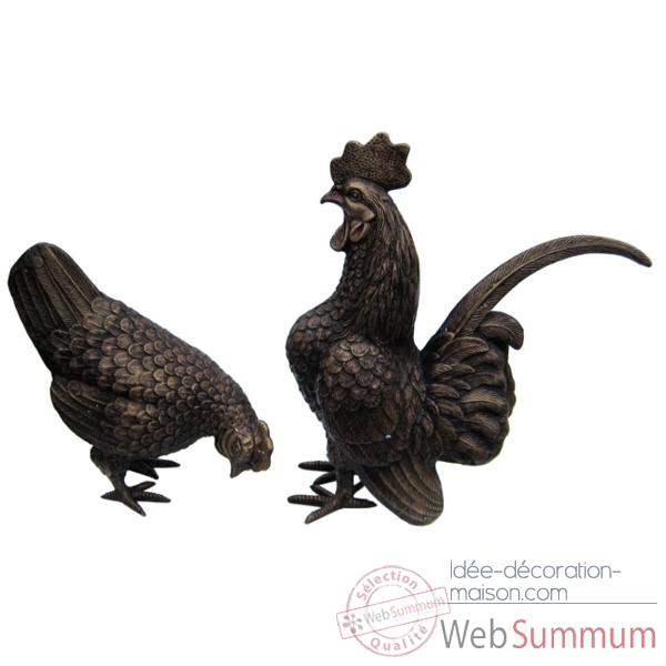 Poule et Coq en bronze -BRZ626