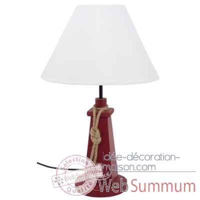 Lampe club nautique rouge bois cordage - h:50cm Produits marins Web Summum -2935