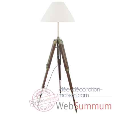 Lampe trepied en bois & lv, hauteur reglable de 75 a 165 cm -0291