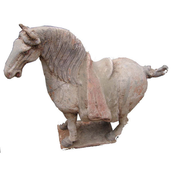 Sculpture cheval tang criniere en terre cuite artisanat Chine -c67031