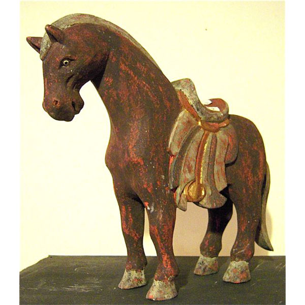 Sulpture cheval en bois couleur rouge antique artisanat Indonesien -27041