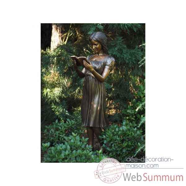 Sculpture femme avec livre en bronze thermobrass -b1225