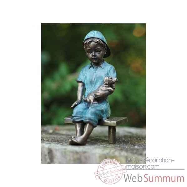Sculpture garcon avec chien en bronze thermobrass -an2126brw-v