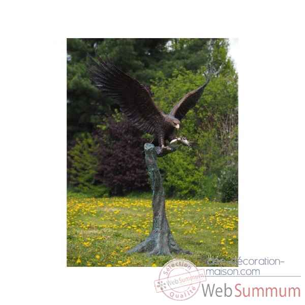 Sculpture grand aigle sur tronc d\\\'arbre en bronze thermobrass -b1243