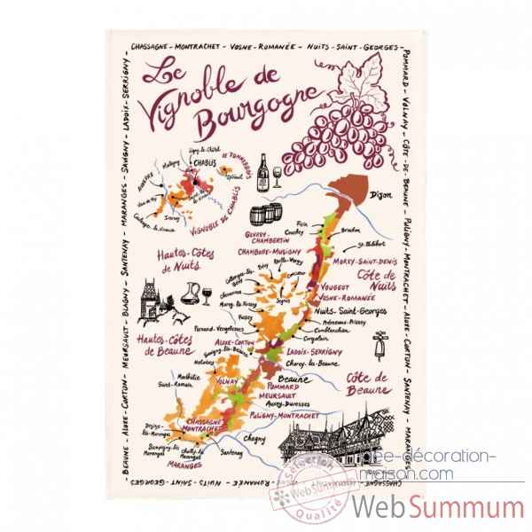Torchon la carte des bourgognes lot de 3 Torchons et Bouchons -9009015000