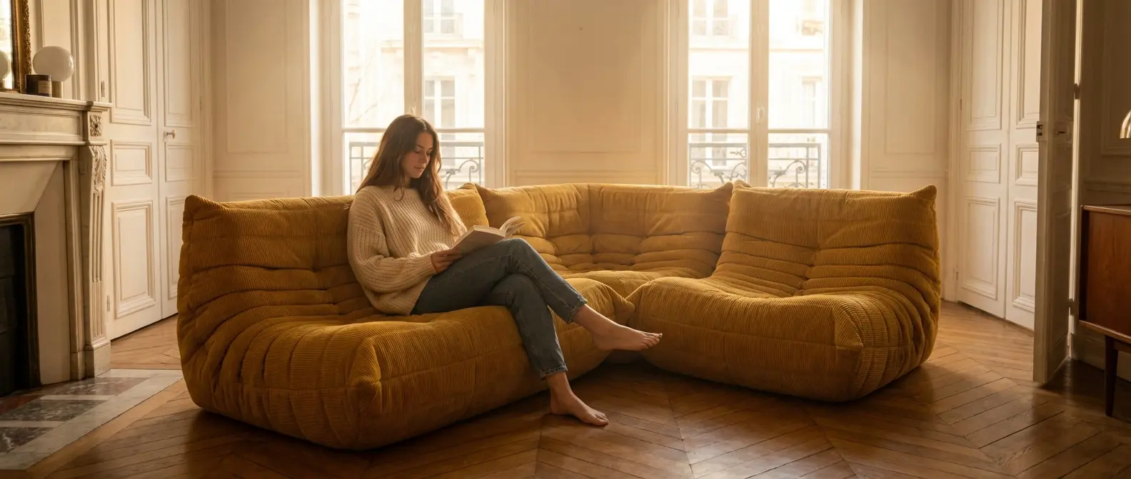 Le canapé Togo introduit le choix d’une assise basse et souple, à évaluer selon le confort, la place disponible et le budget.