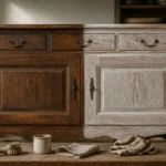 Un meuble en bois au veinage clair souligne le sujet de la céruse à la cire, sans garantir un rendu identique sur chaque support.