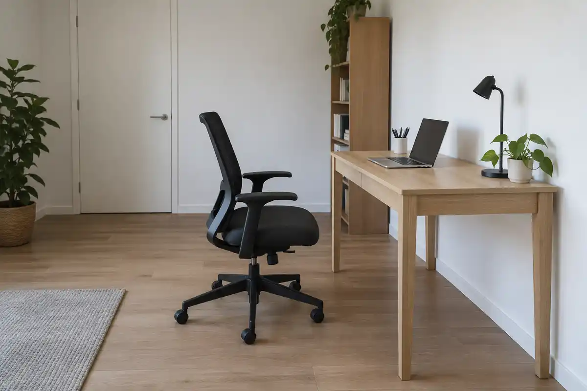 Dans un petit bureau face au mur, la chaise doit pouvoir reculer assez pour faciliter les mouvements et le lever.