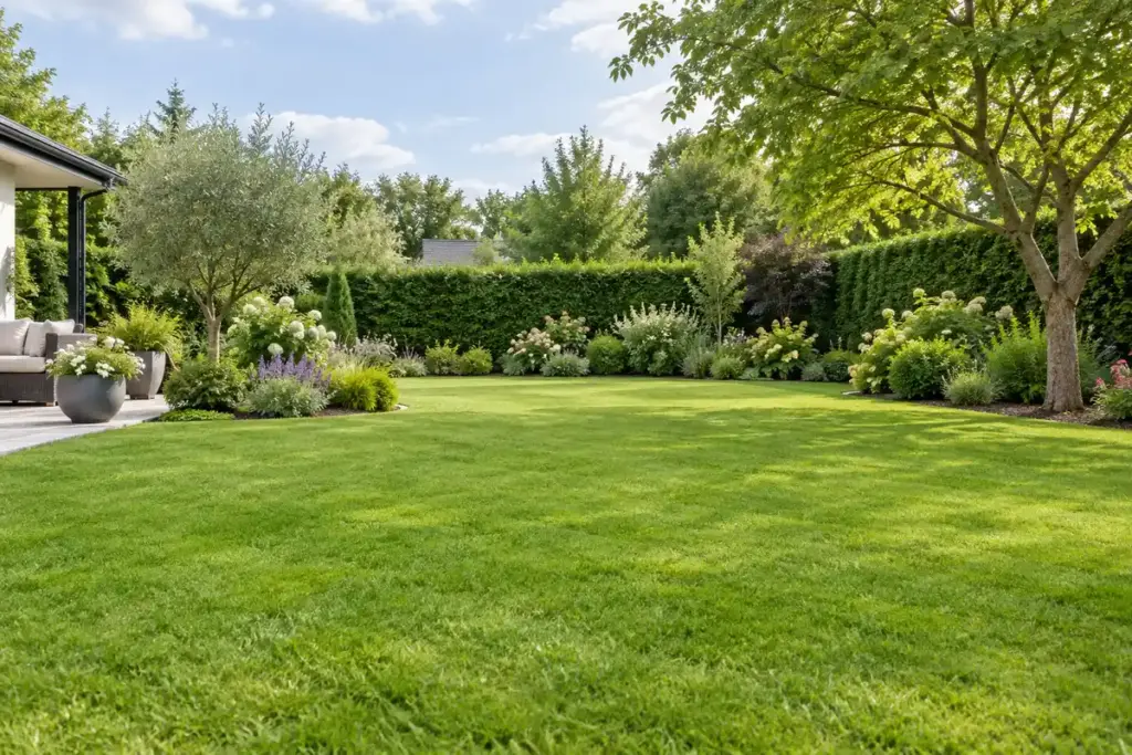 Un jardin offre un repère familier pour aborder les superficies, sans indiquer la taille réelle de sa pelouse ou de sa parcelle.