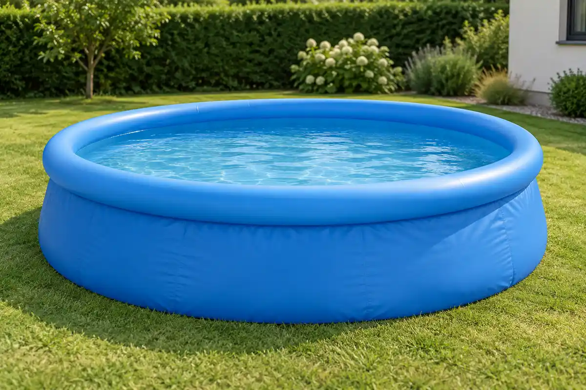 Boudin gonflable continu et paroi souple caractérisent la piscine autoportante, dont la forme se déploie au remplissage.