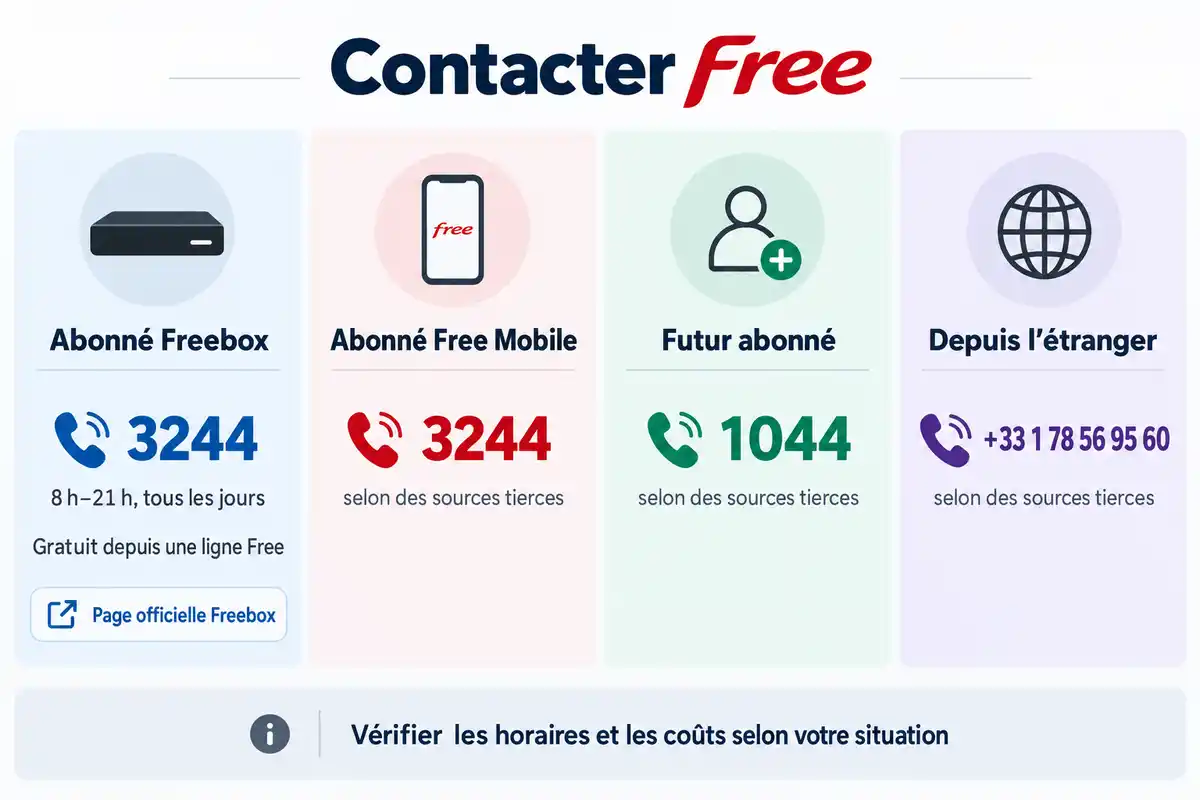Le 3244 est le repère confirmé pour les abonnés Freebox ; les numéros des autres situations sont rapportés par des sources tierces.